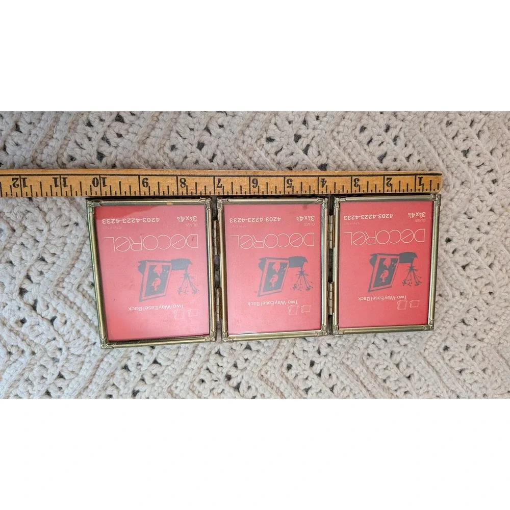 Decorel Vintage Brass Triple Folding Picture Frame 3.25x4.25 Triptych 4203-4223